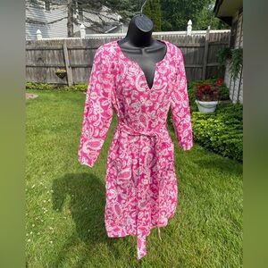 Boden Kelsey Linen Tunic‎ wrap dress size 10 LONG belted v neck resortwear beach